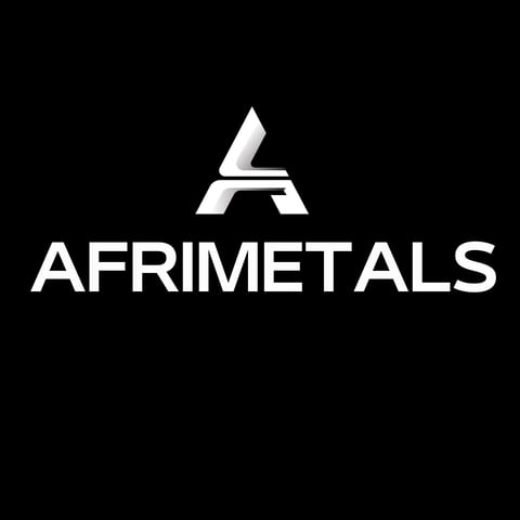 Afrimetals logo featuring stylized letter A in silver above company name on black background